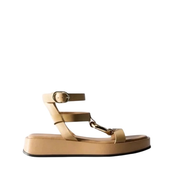New ZARA Leather Embellished Flatform Leather Sandals Nude Size 40 Or 9 - Picture 4 of 16